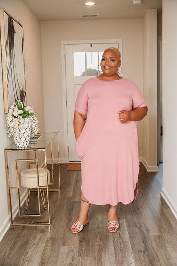 LuxE9 Light Rose Short Sleeve Maxi Dress